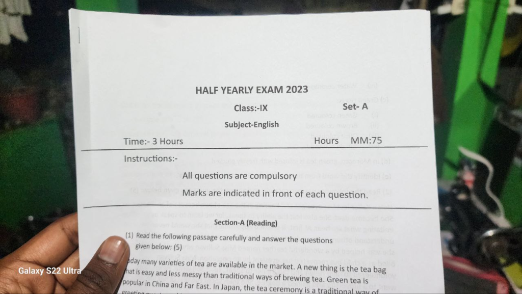 class 9th English Half Yearly paper 2023